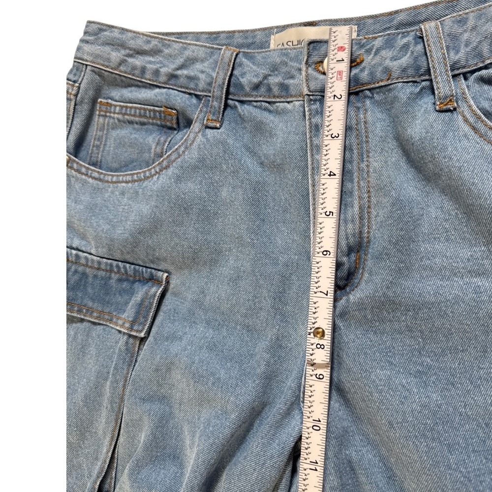 Women's Oversized Denim Cargo Light Wash Blue Jeans Pants Size 9 Cotton NWOT - Picture 4 of 9